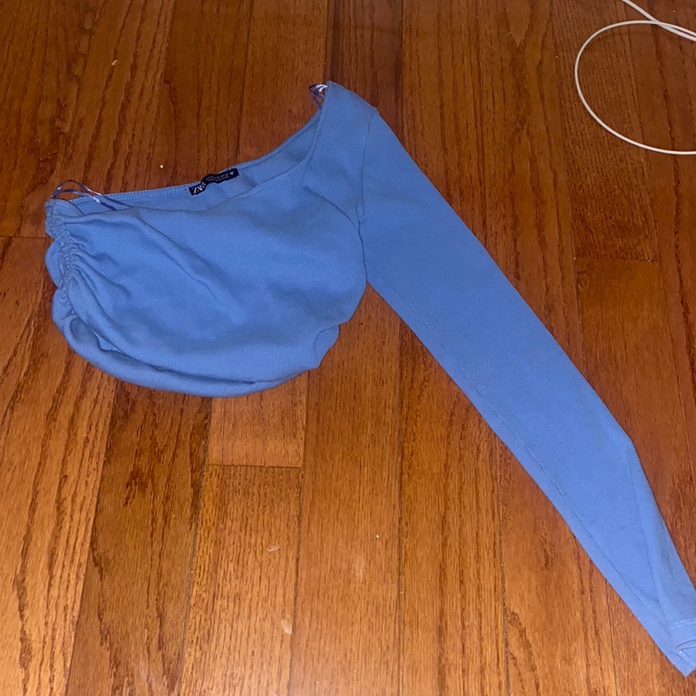Zara Ruched Long Sleeve Blue Top
